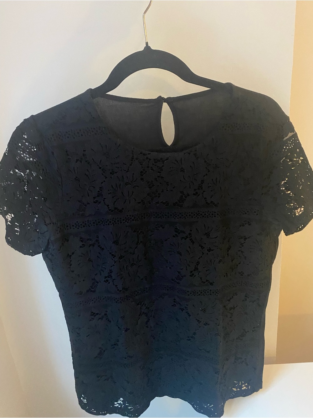 Calvin Klein Black Floral Lace Short-Sleeve Top